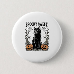 Spooky Black Cat Vintage Halloween Engraving Shirt 6 Cm Round Badge