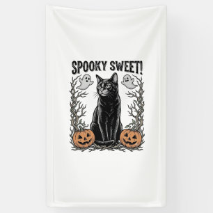 Spooky Black Cat Vintage Halloween Engraving Shirt Banner
