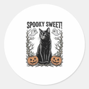Spooky Black Cat Vintage Halloween Engraving Shirt Classic Round Sticker