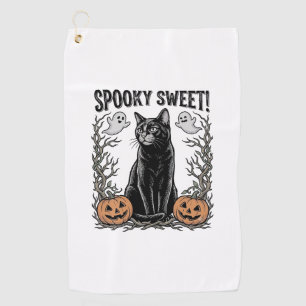 Spooky Black Cat Vintage Halloween Engraving Shirt Golf Towel