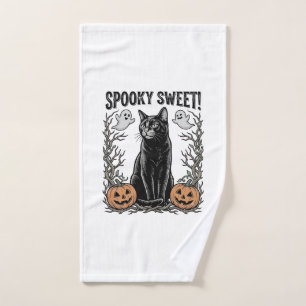 Spooky Black Cat Vintage Halloween Engraving Shirt Hand Towel