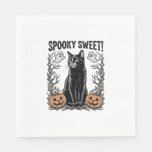 Spooky Black Cat Vintage Halloween Engraving Shirt Napkin