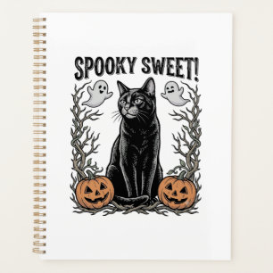 Spooky Black Cat Vintage Halloween Engraving Shirt Planner