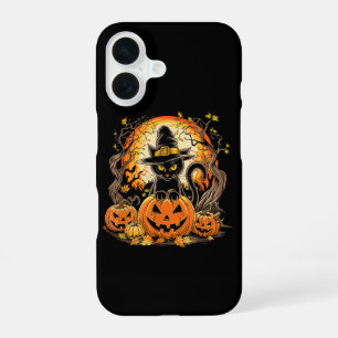 Spooky Black Cat Witch Pumpkin Fall Autumn iPhone 16 Case