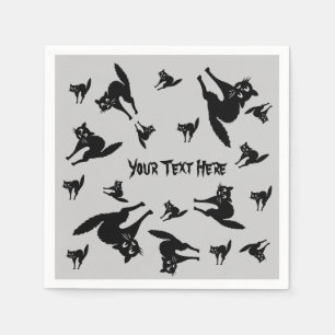 spooky black cat with arched back halloween napkin
