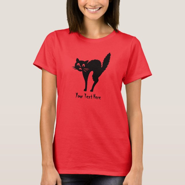 spooky black cat with arched back halloween T-Shirt (Front)