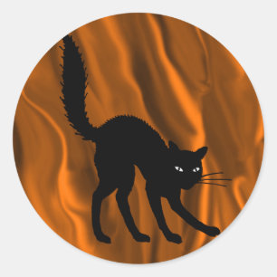 Spooky Black Cat with Back Arched Halloween Classic Round Sticker