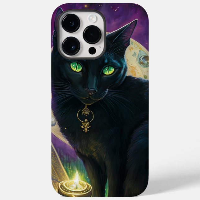 SPOOKY BLACK CAT WITH GREEN EYES AND CANDLE Case-Mate iPhone CASE (Back)