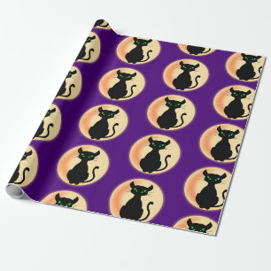 Spooky Black cat with green eyes pattern Wrapping Paper