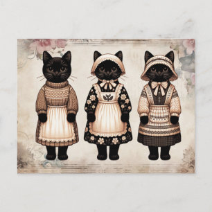Spooky Black Cats Junk Journal Floral Vintage Postcard