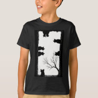 Spooky Black Cats Peeking Gothic Hollow Tree Art