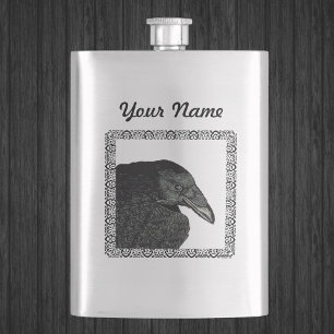 Spooky Black Crow Raven Face Hip Flask