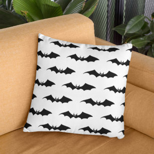 Spooky Black Flying Bats Pattern Halloween Cushion