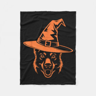 Spooky Black German Shepherd Dog Witch Hat Fleece Blanket