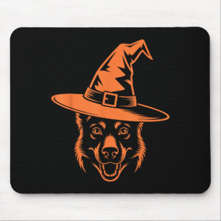 Spooky Black German Shepherd Dog Witch Hat Mouse Mat