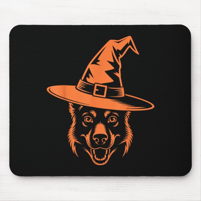 Spooky Black German Shepherd Dog Witch Hat Mouse Mat (Front)