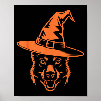 Spooky Black German Shepherd Dog Witch Hat Poster