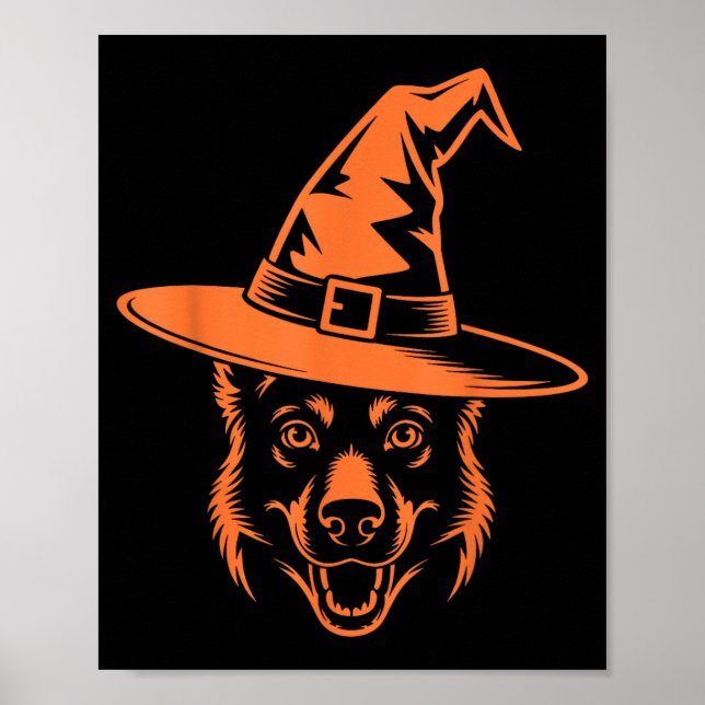 Spooky Black German Shepherd Dog Witch Hat Poster (Front)