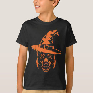 Spooky Black German Shepherd Dog Witch Hat T-Shirt