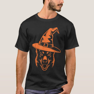 Spooky Black German Shepherd Dog Witch Hat T-Shirt