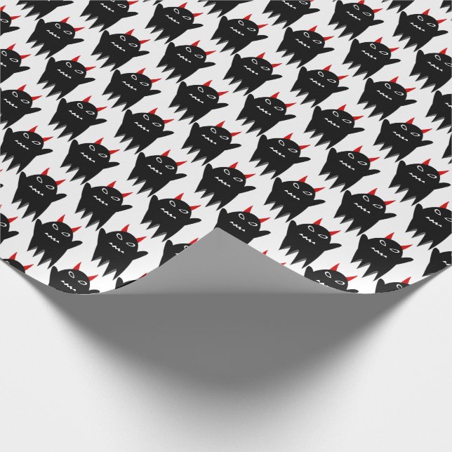 Spooky Black Ghost With Red Horns Wrapping Paper (Corner)