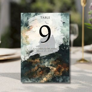 Spooky Black Gothic Castle Moon Wedding Table Number