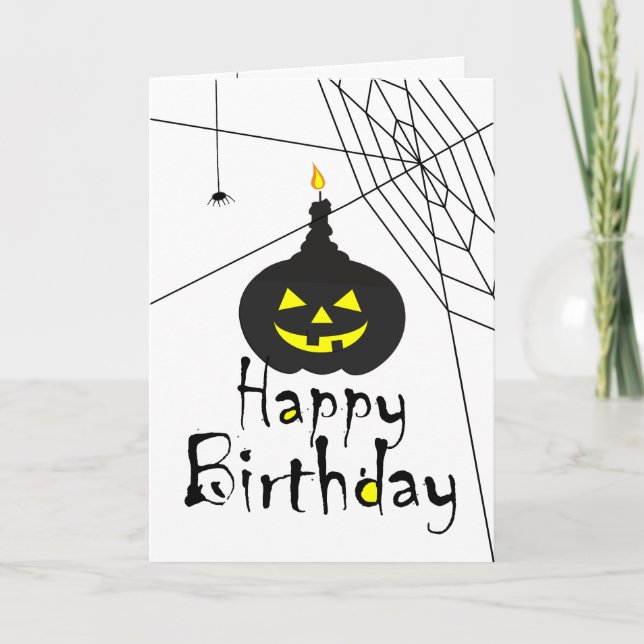 Spooky Black Jack O' Lantern Happy Birthday Card (Front)