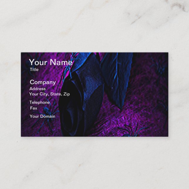 Spooky Black Material Rose, Black Spiders Business Card (Front)