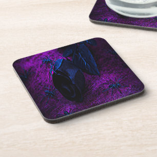 Spooky Black Material Rose, Black Spiders Coaster