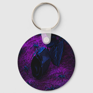 Spooky Black Material Rose, Black Spiders Key Ring
