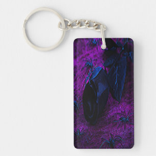 Spooky Black Material Rose, Black Spiders Key Ring