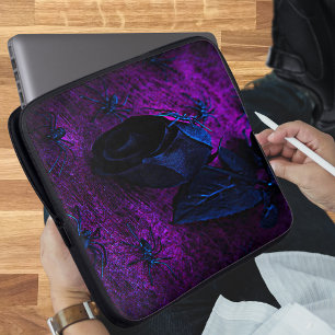 Spooky Black Material Rose, Black Spiders Laptop Sleeve