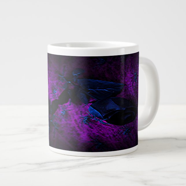 Spooky Black Material Rose, Black Spiders Large Coffee Mug (Front Right)