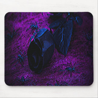 Spooky Black Material Rose, Black Spiders Mouse Mat
