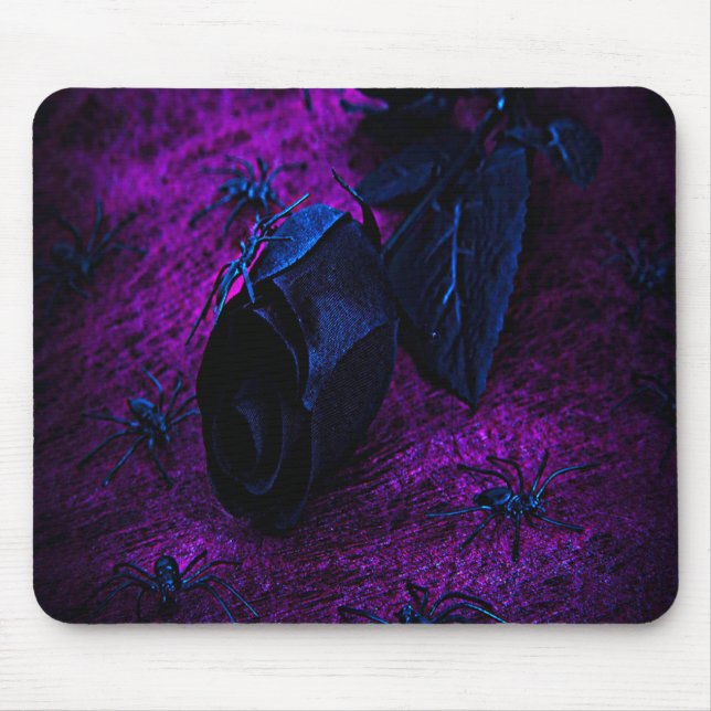 Spooky Black Material Rose, Black Spiders Mouse Mat (Front)