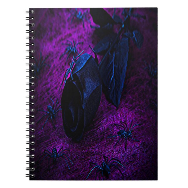 Spooky Black Material Rose, Black Spiders Notebook (Front)