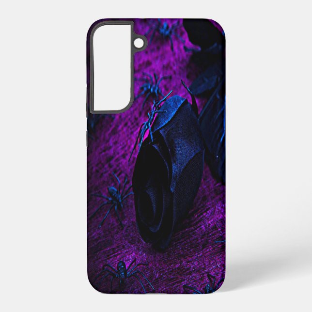 Spooky Black Material Rose, Black Spiders Samsung Galaxy S22+ Case (Back)