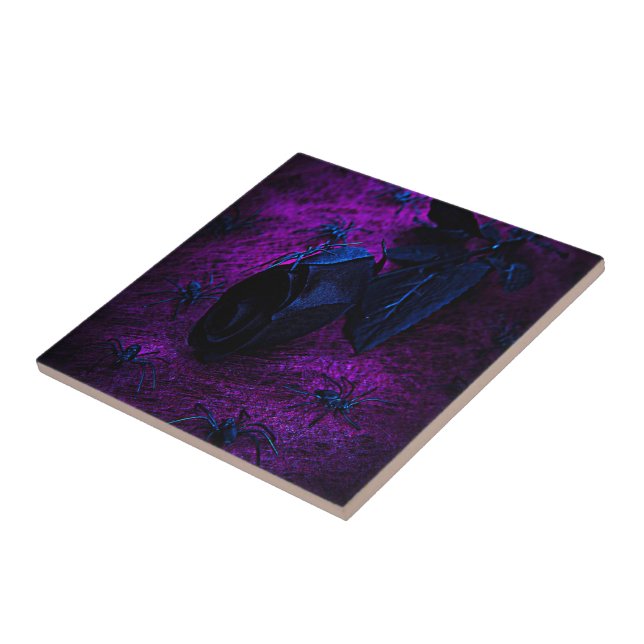 Spooky Black Material Rose, Black Spiders Tile (Side)