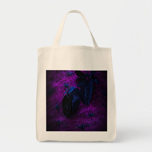 Spooky Black Material Rose, Black Spiders Tote Bag (Front)