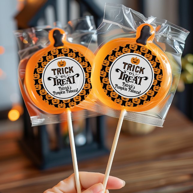 Spooky Black Orange Pumpkin Boy Halloween Birthday Classic Round Sticker (Creator Uploaded)