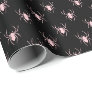 Spooky Black & Pink Spider Wrapping Paper Roll