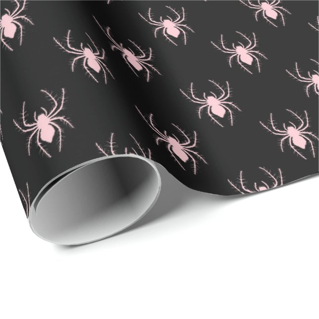 Spooky Black & Pink Spider Wrapping Paper Roll (Roll Corner)