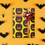 Spooky Black Pumpkins Halloween Pattern On Yellow Wrapping Paper<br><div class="desc">Trendy wrapping paper featuring aHalloween pattern with spooky black pumpkins on a bright yellow background.
It's a lovely idea for wrapping a gift for a  trick or treat party or another autumn thematic party or festive occasion.</div>