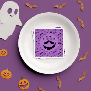 Spooky Black Purple Happy Halloween Birthday Party Napkin