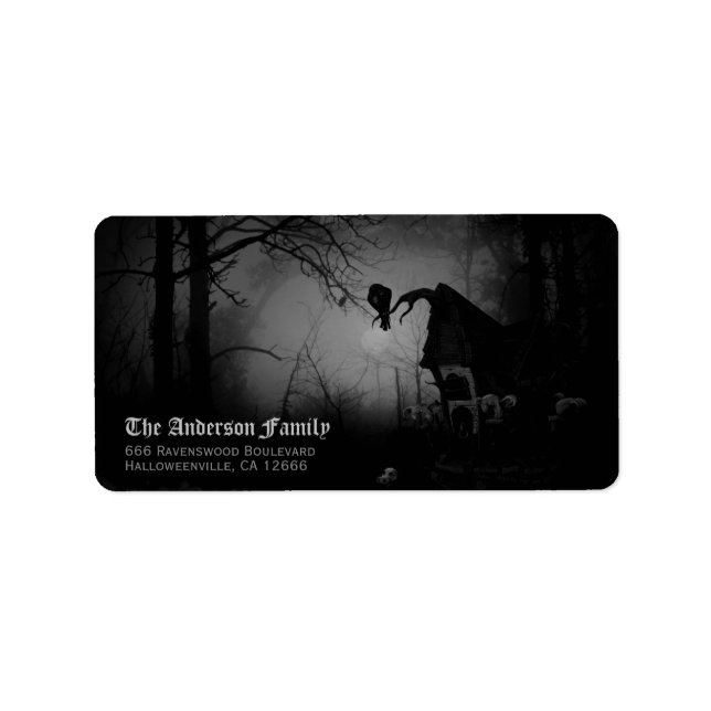 Spooky Black Raven Halloween Return Address Label (Front)