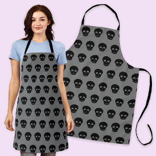 Spooky Black Skull Pattern Apron