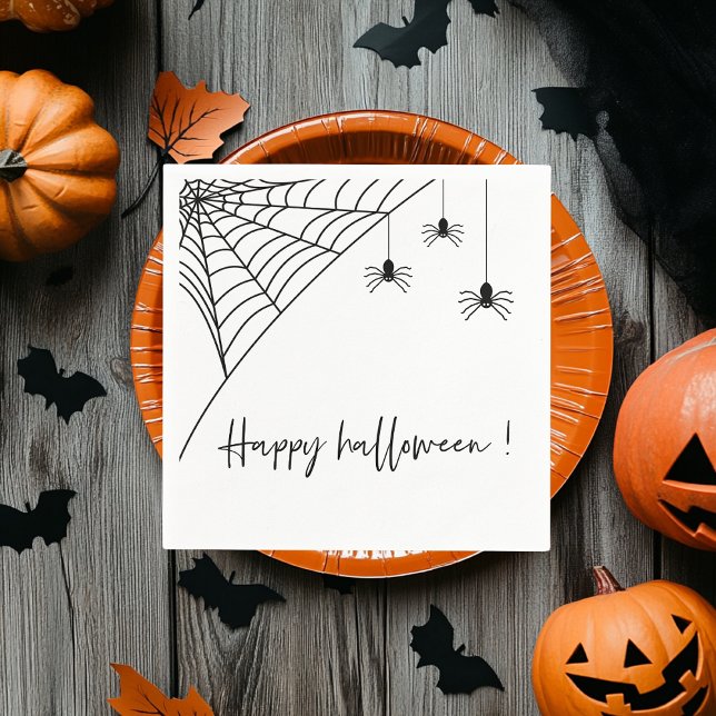 Spooky Black Spiders Party | Happy Halloween  Napkin (Creator Uploaded)