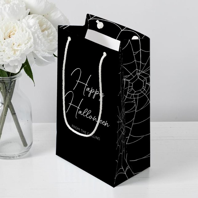 Spooky Black Spiderweb Script Happy Halloween Small Gift Bag (Spooky Black Spiderweb Script Happy Halloween Small Gift Bag)