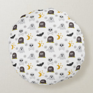 Spooky Black & White Halloween Round Pillow