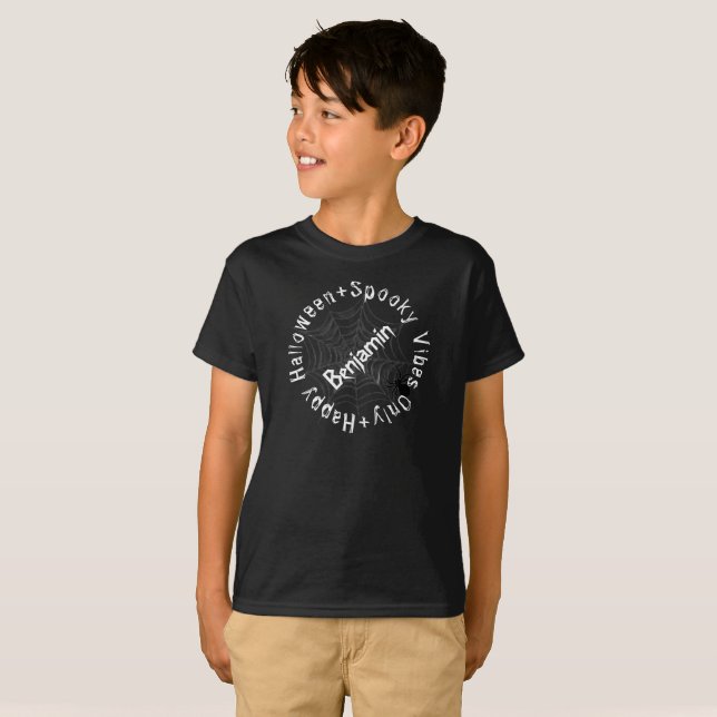 Spooky Black & White Happy Halloween Kids T-Shirt (Front Full)